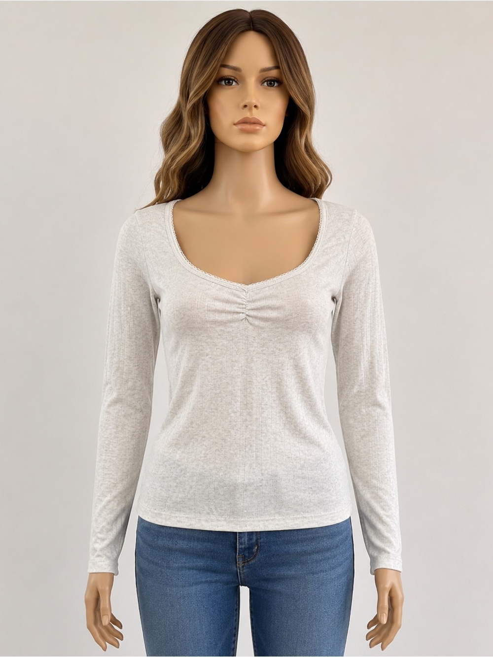 wild fable Cream Scoop Neck Long Sleeve Top
